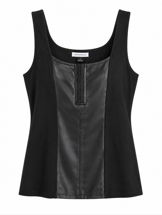 Addition Elle Tops - Addition Elle Black Faux-Leather Panel Tank Top 3XL
